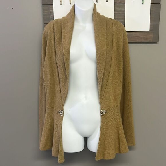 Soft Surroundings Wool Angora Blend Tan Long Sleeve V-neck Cardigan Size Medium - Picture 2 of 15